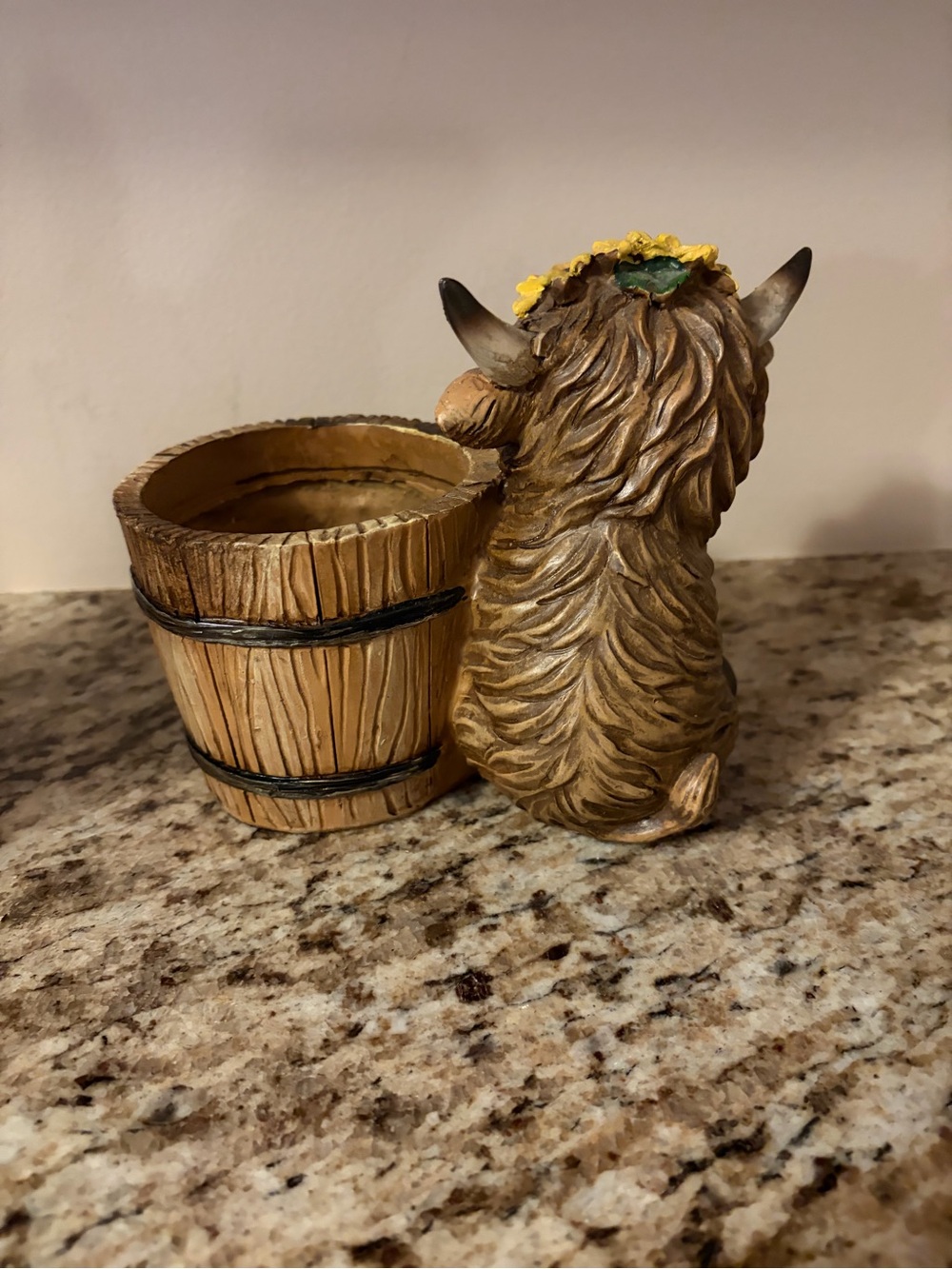 Hobby Lobby Brown Highland Cow Planter with Yellow Sunflowers approx 5 1/2” - Picture 3 of 4